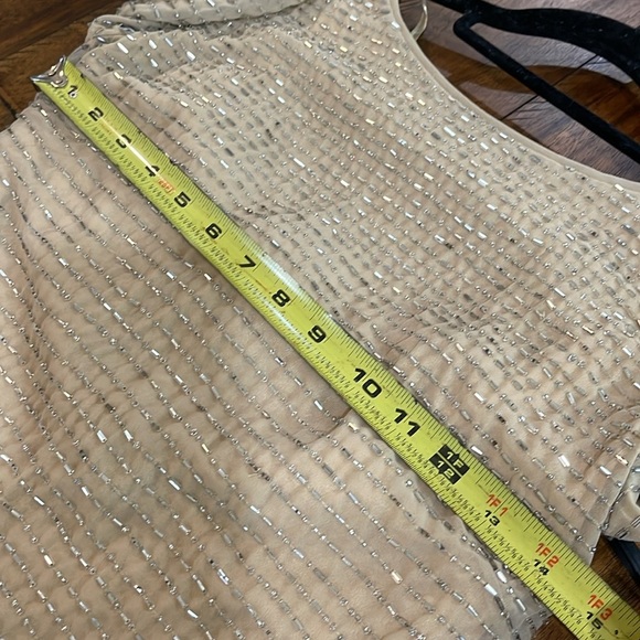 Aidan Mattox Mini Beaded Tan Gold Metallic Dress size 4 Holiday Christmas Party - Picture 13 of 16